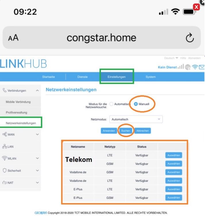 Alcatel HH40V Netzwerklampe blinkt blau - Homespot & WLAN Router - congstar  Support Forum