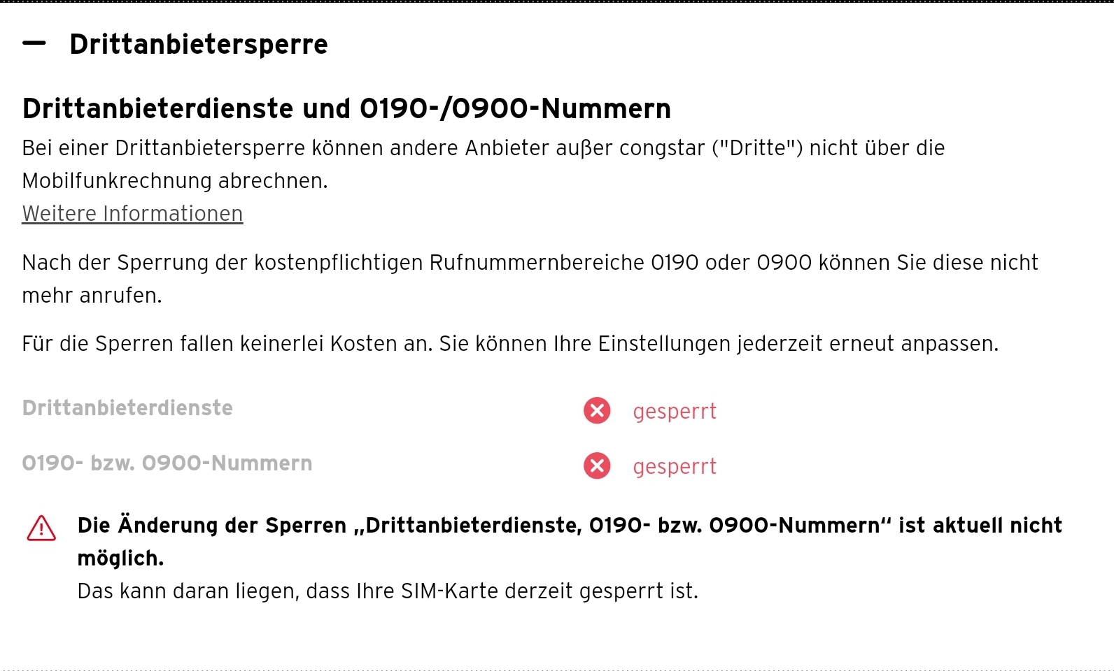 Drittanbieter sperre ändern nicht möglich - Tarife - congstar Support Forum